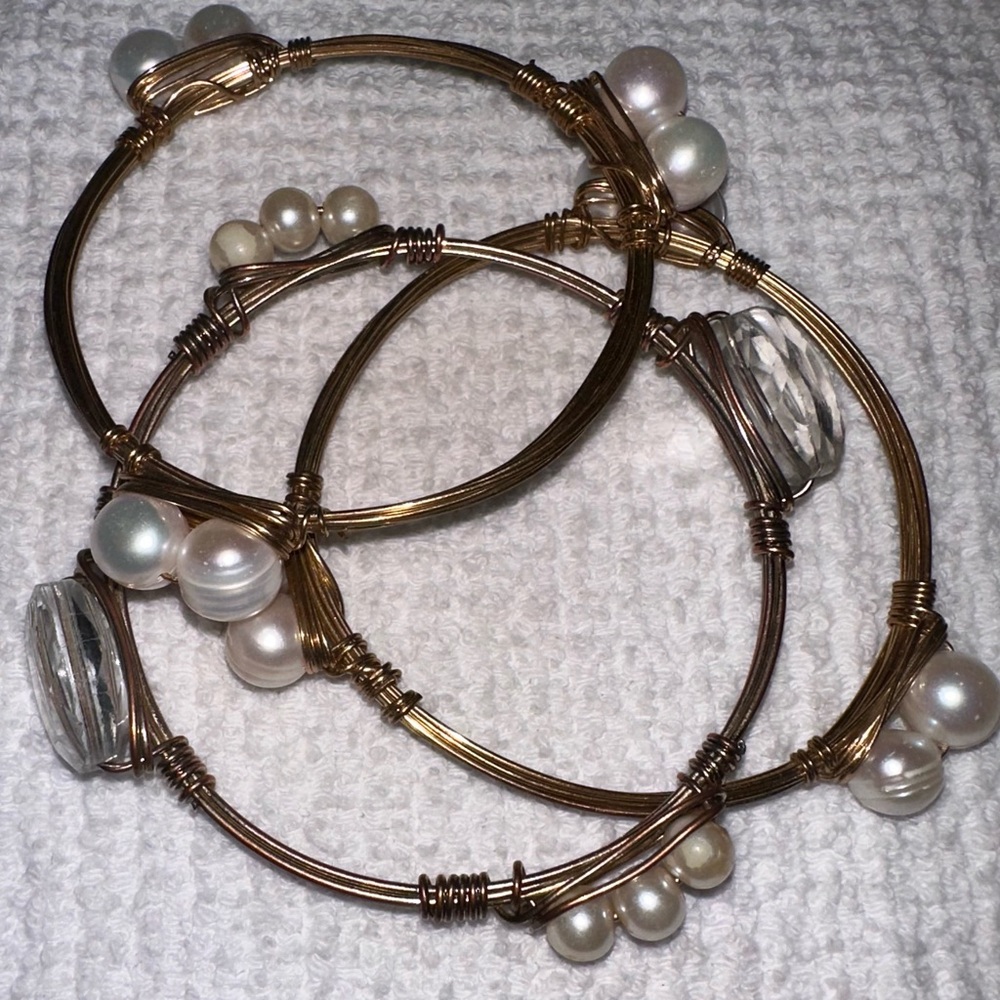 Chunky Gold Wire Wrap Bangle Stackable Bracelets … - image 3